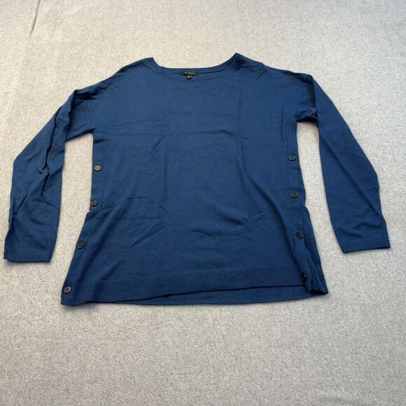 Talbots Sweater Womens Medium Wool Blend Blue Pull Over Button Sides Ribbed Hem - Picture 1 of 7